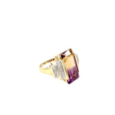 14k Yellow Gold 10.00ct Ametrine and .20ct G SI1 Round Diamond  Bicolor Vintage Ring 20x10